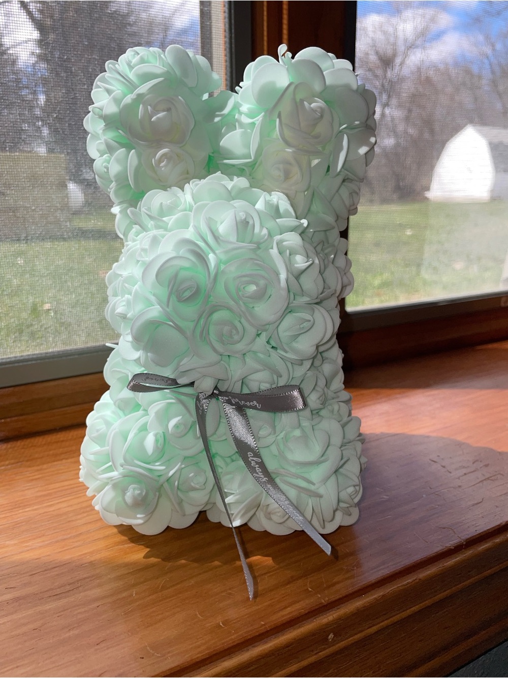 Elegant Mint Rose Bunny Figurine